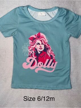 Dolly Graphic Tee - Teal with Pink & Red Print